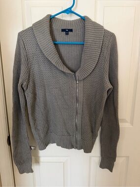 GAP Gray Shawl Collar Zip Cardigan Sweater